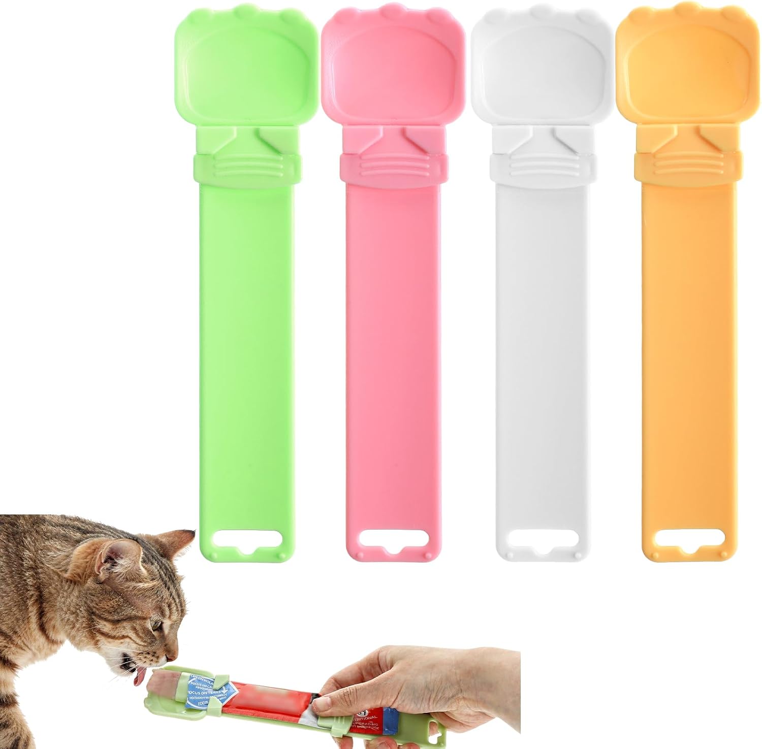 4pcs Cat Treat Squeeze Spoon Feeder Set – Lickable Pet Food Dispenser for Liquid Snacks in Multi Colors