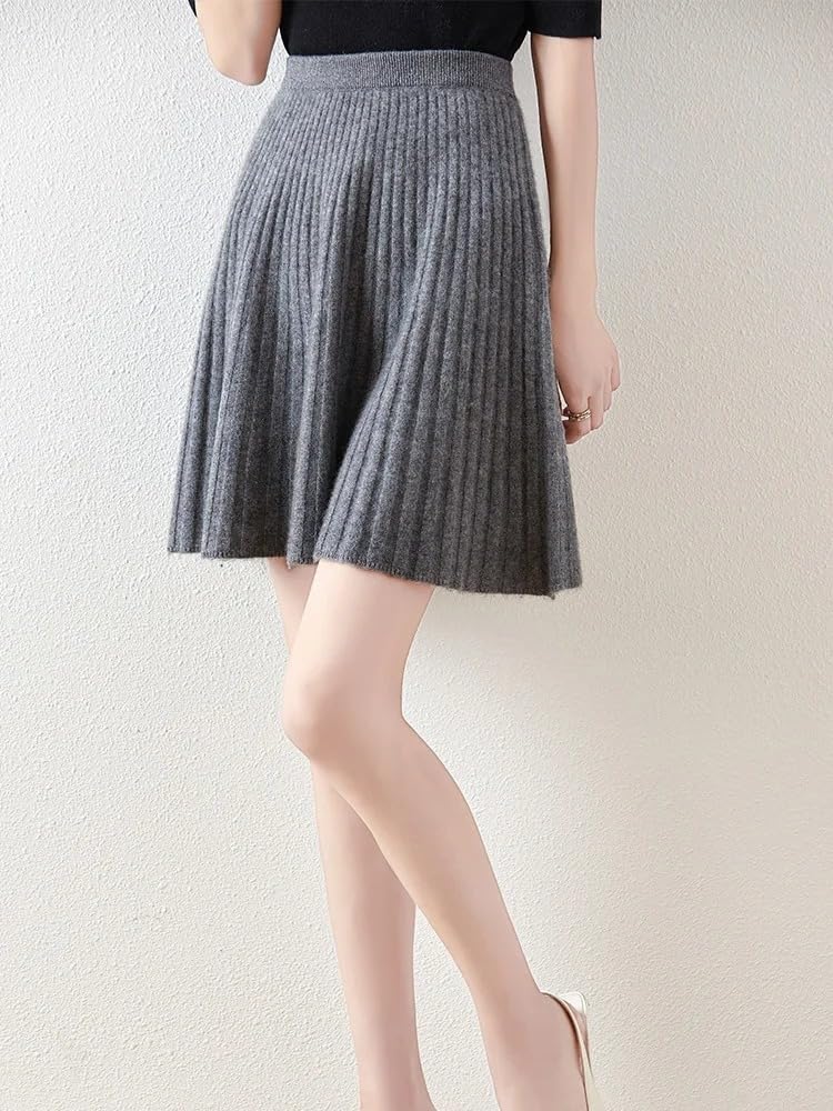 Faldas plisadas de lana para mujer, para otoño e invierno, corte acampanado, por encima de la rodilla