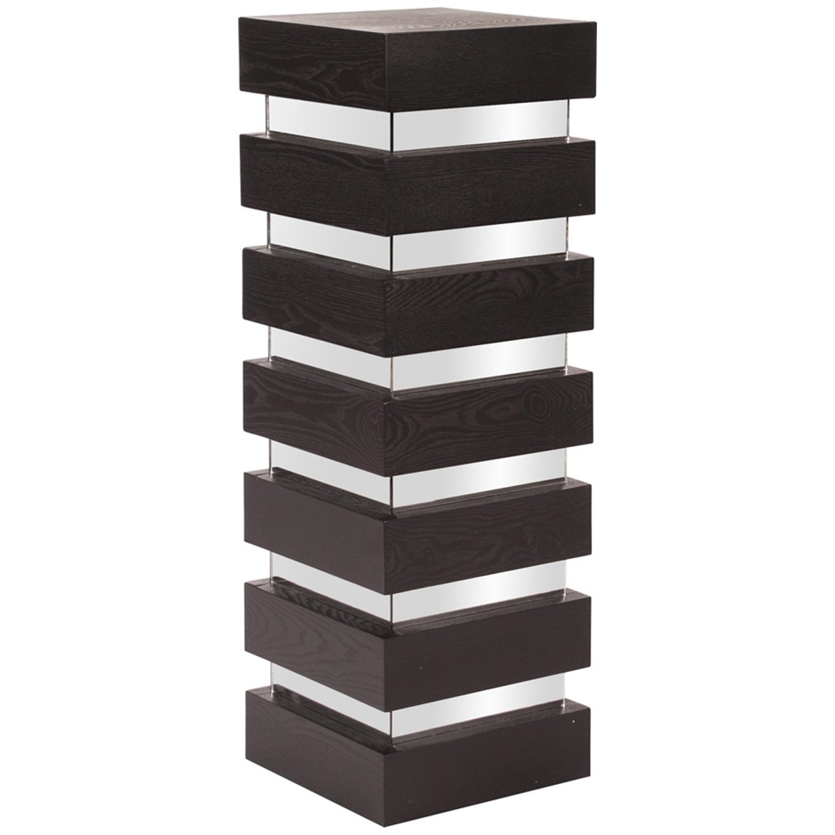 Photo 1 of Howard Elliott Stepped Pedestal Accent Table, Tall, Black Wood and Mirror, 12 x 12 x 35.5 Inch Black Wood Tall
