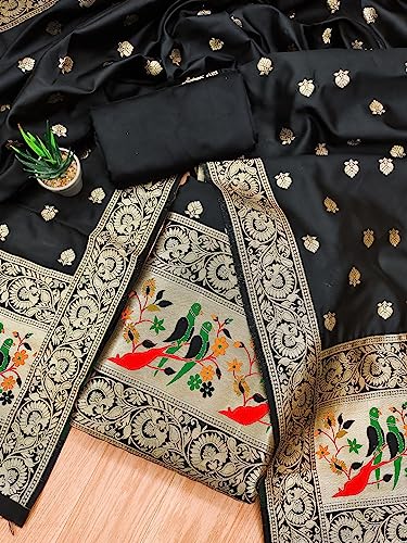 Image of Pandadi Women's Banarasi Paithani Woven Design Dress Material