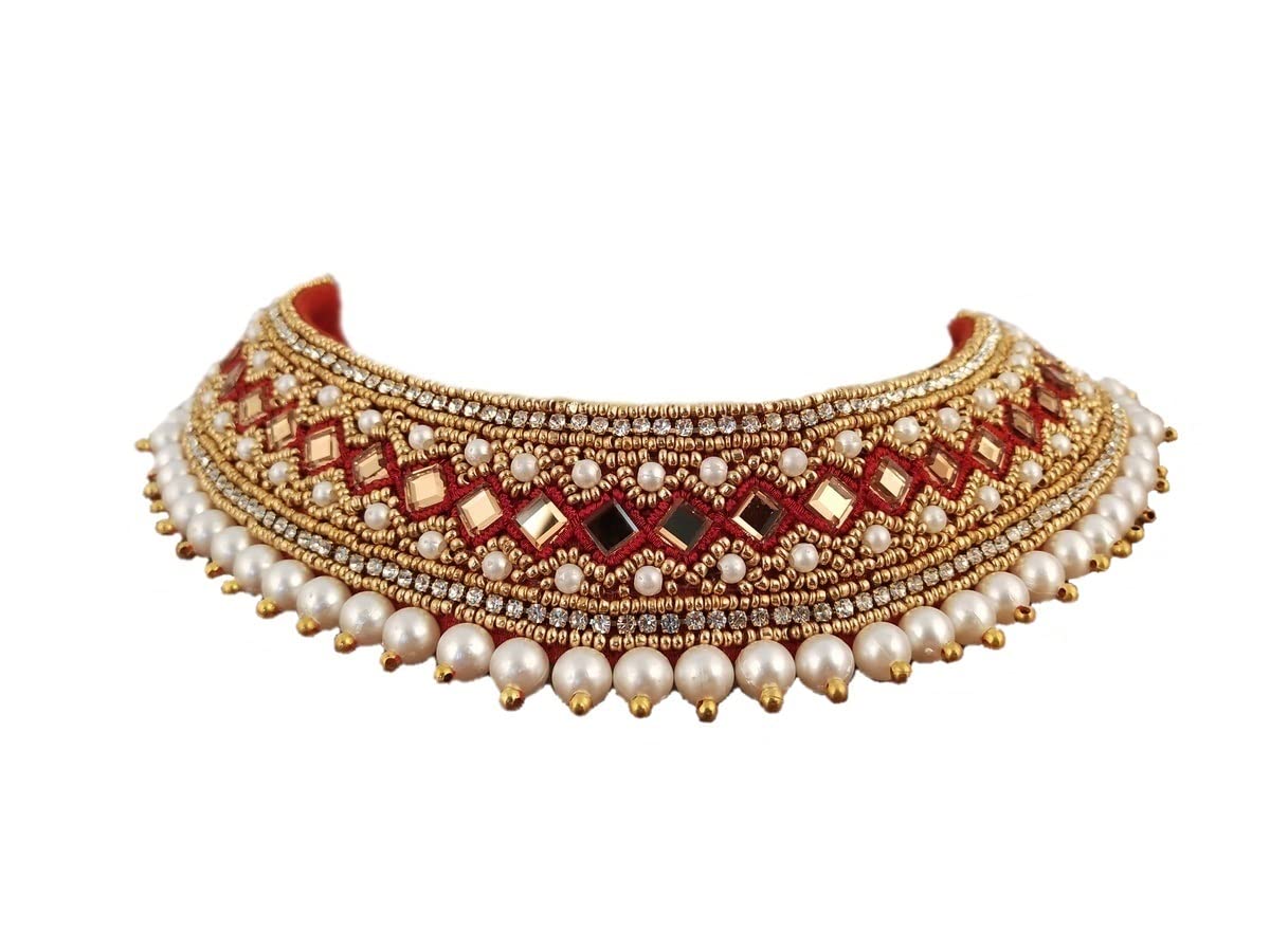 THANUS CRAFT Traditional Zardosi Embroidery Maggam Lace Work Cloth Choker Necklace Crystal Red Necklace Set for Women & Girls (B0B4GFCWTP) Amazon Price History, Amazon Price Tracker
