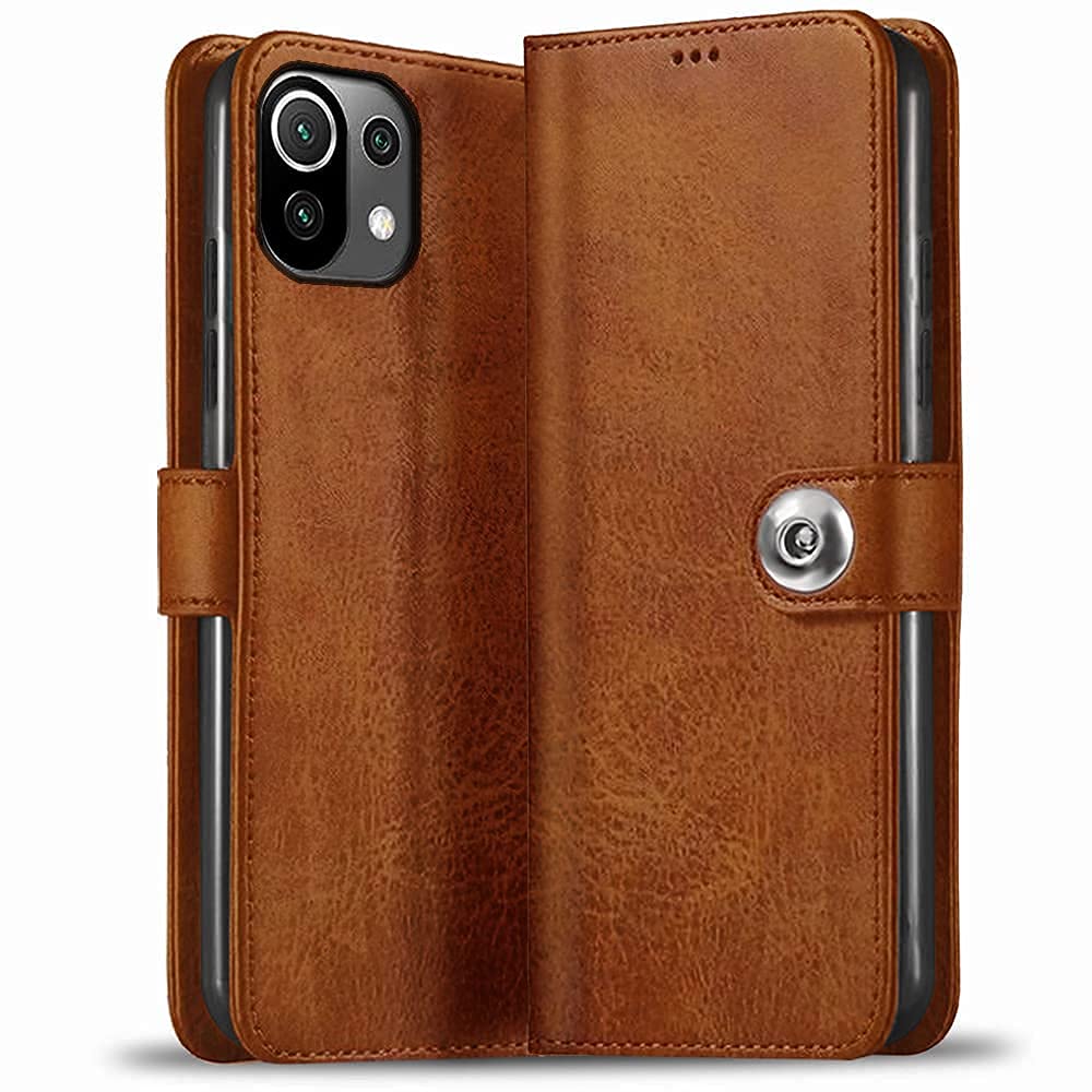 TheGiftKart Genuine Leather Finish Flip Back Cover Case for Xiaomi 11 Lite NE 5G / Mi 11 Lite | Inbuilt Pockets & Stand | Wallet Style | Designer Button Magnet Flip Cover Back Case (Brown) (B09HL1HB27) Amazon Price History, Amazon Price Tracker