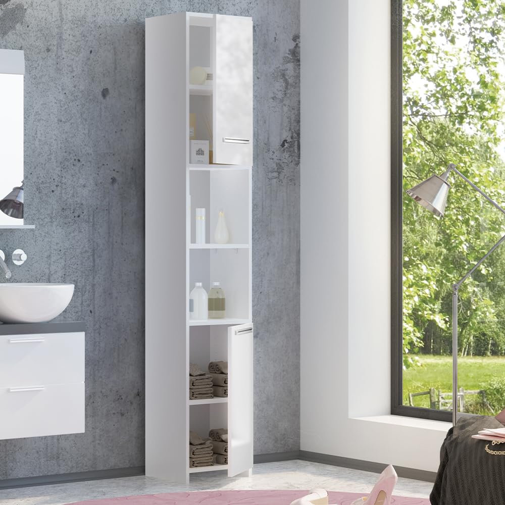 Armoire De Salle De Bains, 1 Porte Avec Miroir, Collection CISA Coloris Blanc Brillant