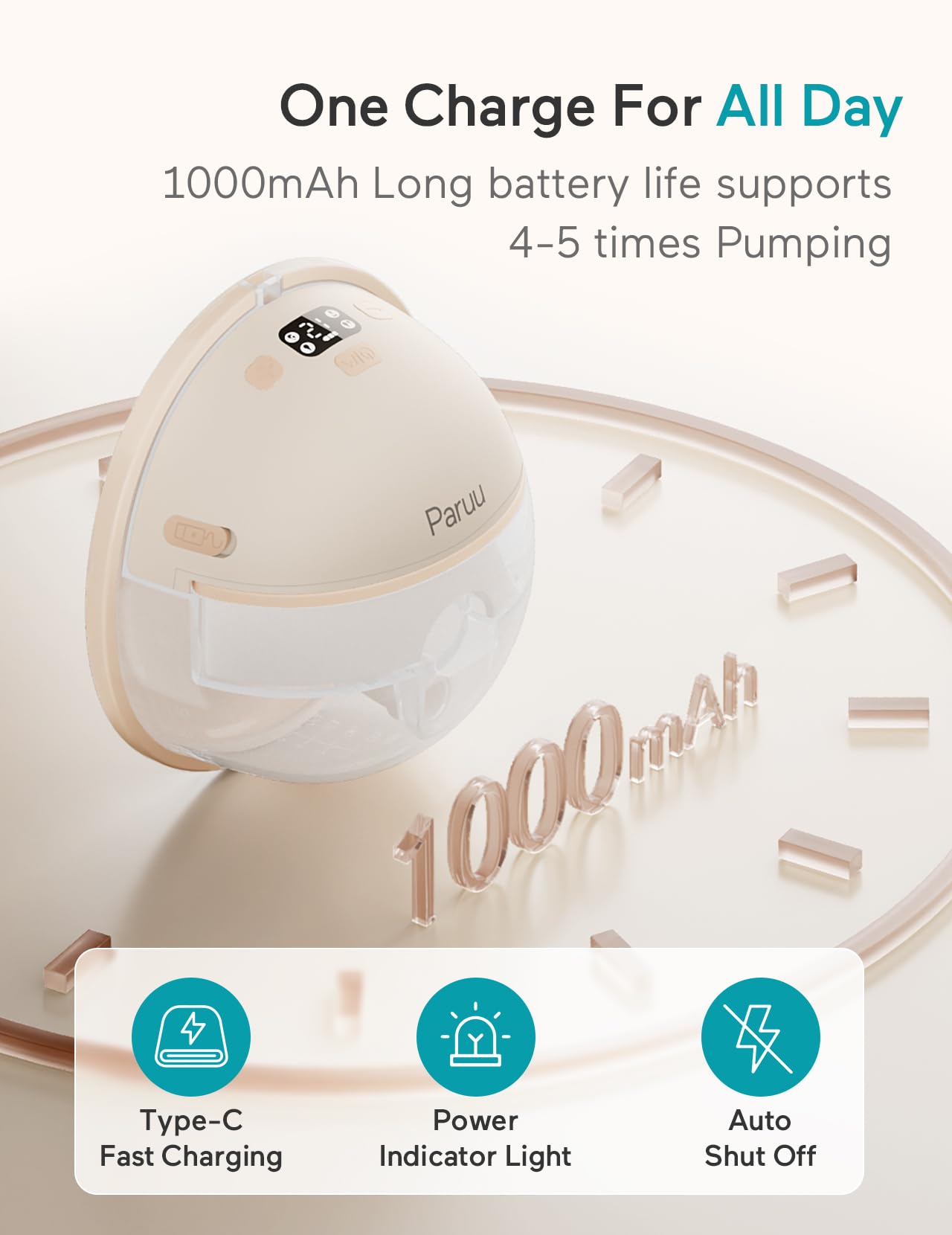 Paruu Hands Free Breast Pump P16, Wearable Breast Pump Electirc Portable with 4 Modes & 12 Levels, Max 309mmHg Strong Suction 19/21/24mm Flange Inserts Wearable Breastfeeding Pump, 2 Pack（Nude