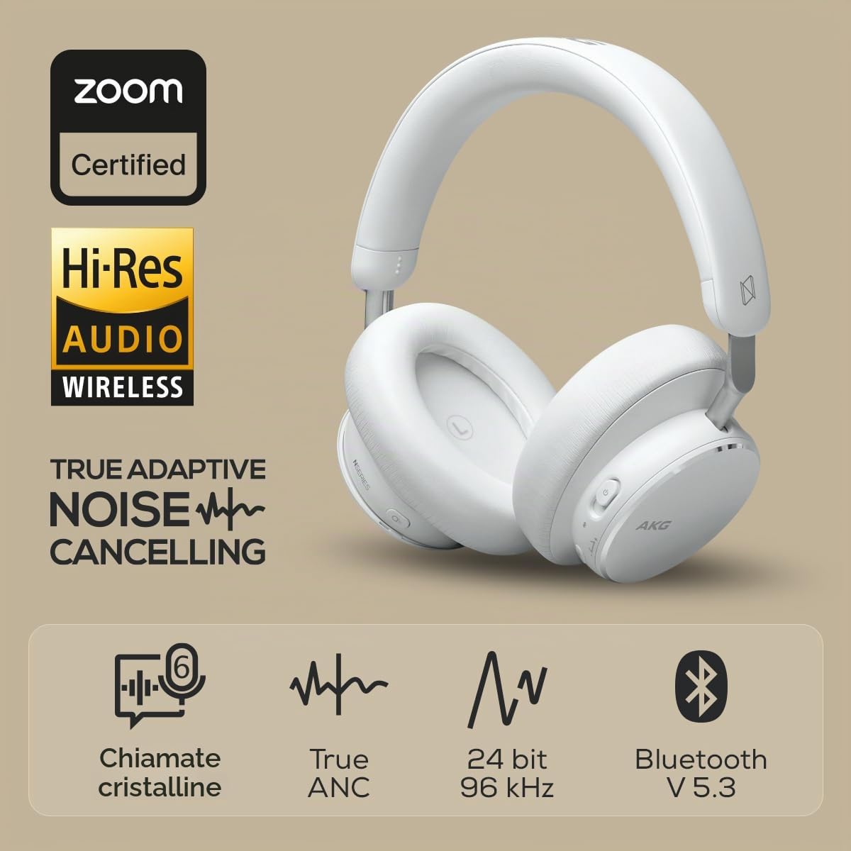AKG N9 Hybrid kabelloser Over-Ear-Kopfh?rer mit adaptivem ANC Bluetooth 5.3 - wei?