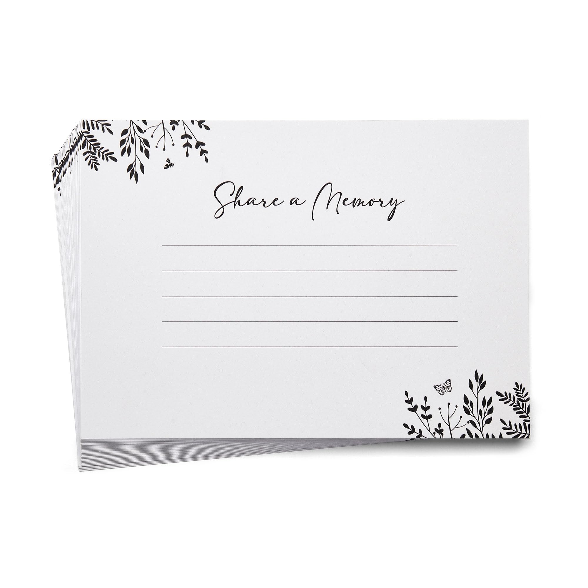 ANGEL & DOVE 25 Funeral Guest Cards 'Share a Memory' - Black & White Leaves Stationery Design