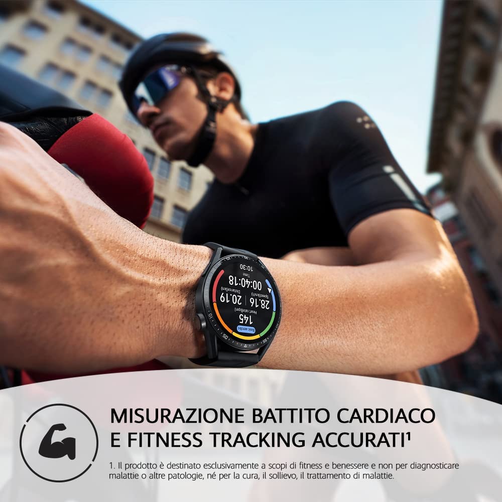 HUAWEI Watch GT 3 46 mm SmartWatch, Batteria di Lunga Durata, Monitoraggio SpO2, AI Running Coach, Monitoraggio Frequenza Cardiaca, Oltre 100 Modalità di Allenamento, Versione Italiana, Nero