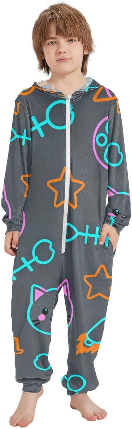 Cute Cat and Paw Dark GreyPajamasLong Sleeve Hooded One-Piecing Costumefor Parties Sleepovers