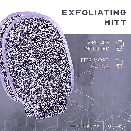 Image of Brooklyn Botany Exfoliating Mitts for Bath and Shower - Heavy Duty Exfoliating Body Scrubber for Massage and Dead Skin Remover for Body - 2 Mitts