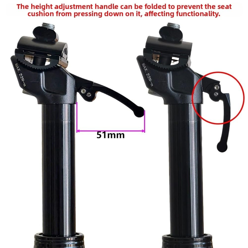 Regulowana sztyca z zakraplaczem z zawieszeniem 170 mm do roweru, stopu aluminium i stali nierdzewnej, składany uchwyt, kompatybilny z ramą 33,9 mm