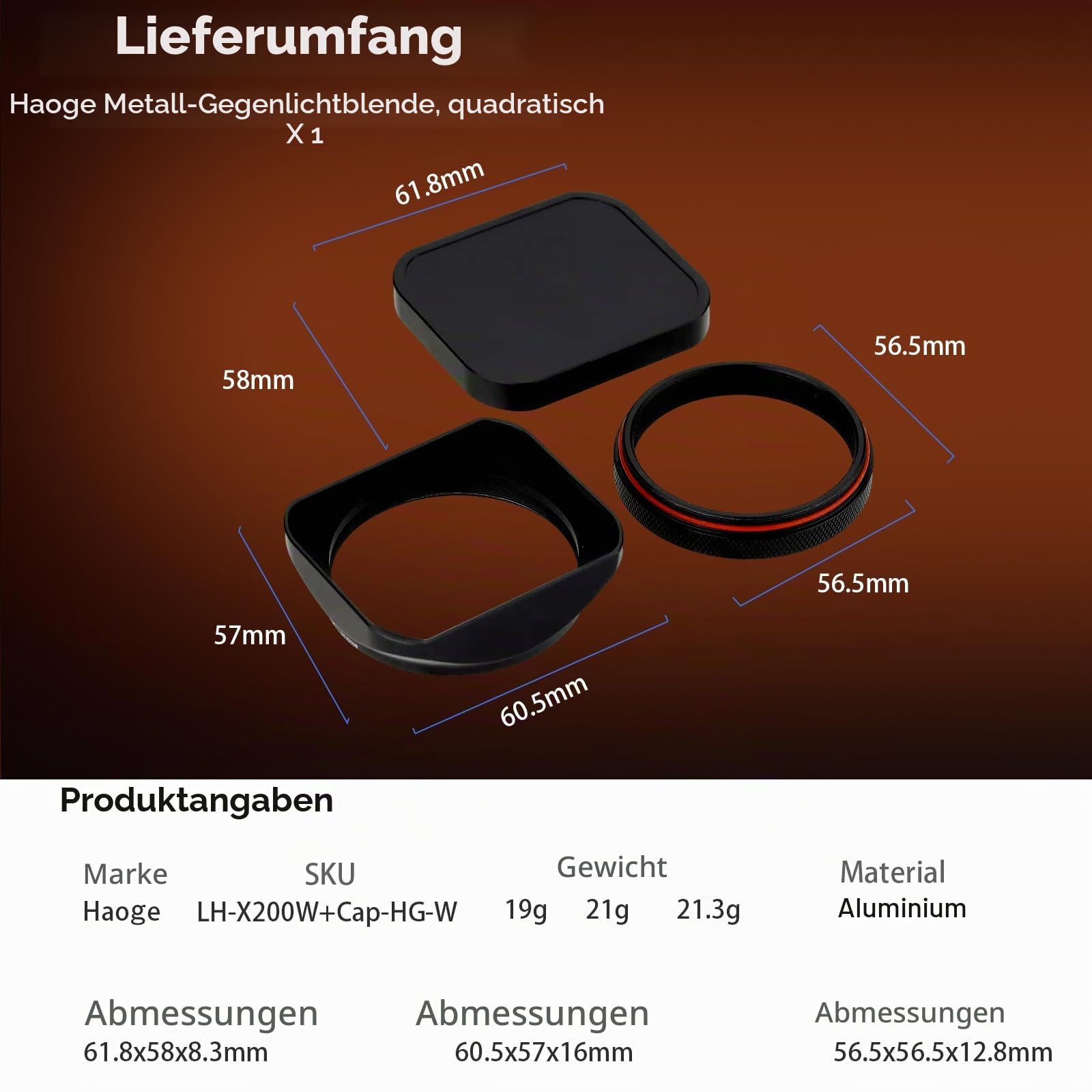 Haoge LH-X200B Gegenlichtblende aus Metall mit 49 mm Adapterring und Metallkappe für Fujifilm X100VI Fuji X100V X100F X100T X100S X70 Kamerazubehör schwarz