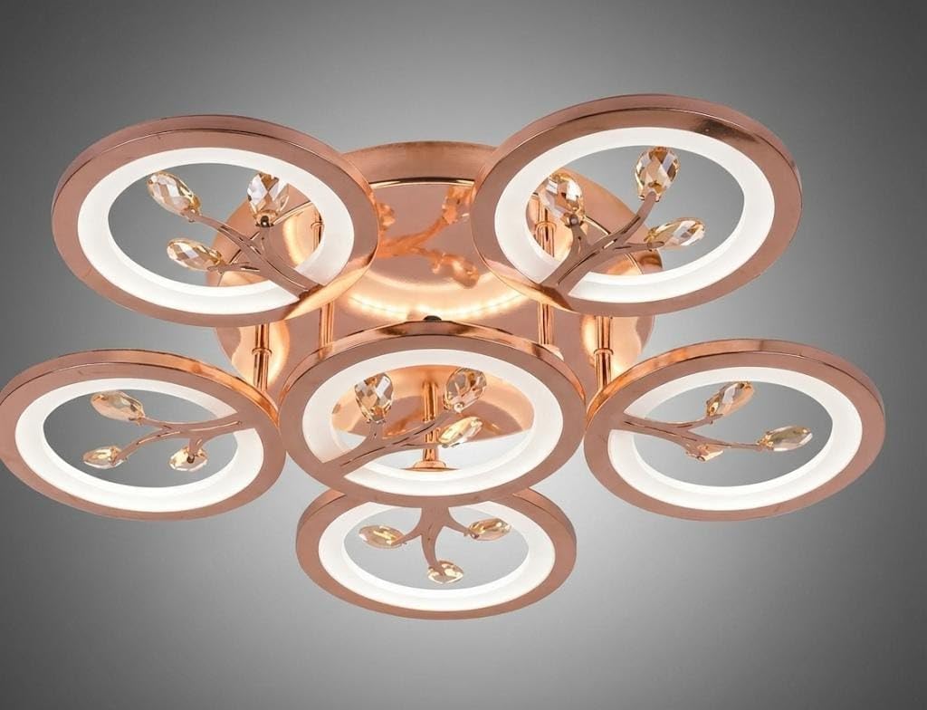 Luxury Multi-Ring LED Ceiling Light | Modern Designer Flush Mount Lamp with Crystal Accents & Gold Finish – Warm White Decorative Lighting for Living Room, Bedroom, Dining Area-image-14