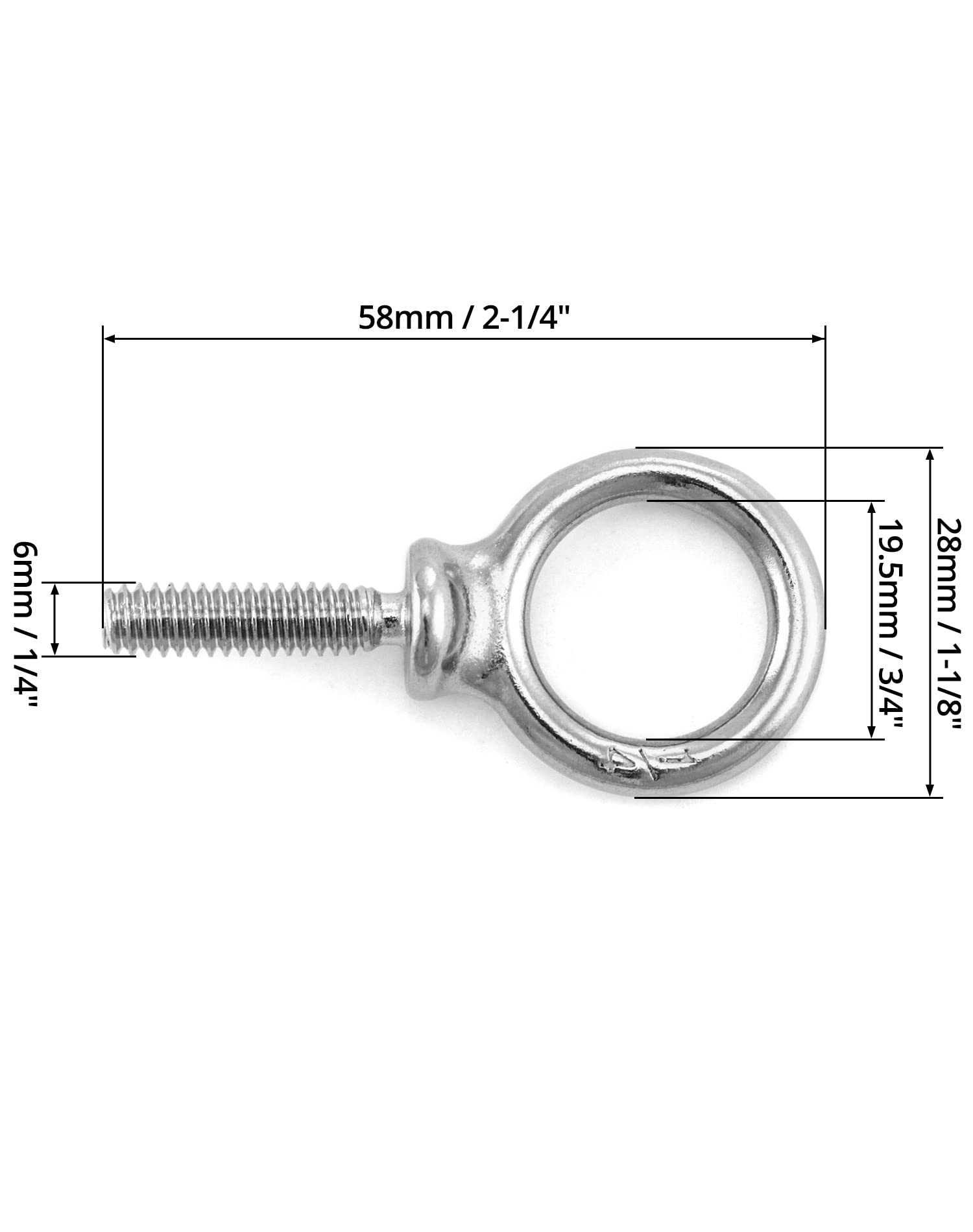 Stainless Steel Eye Bolts - 20 Pack 1/4" -6