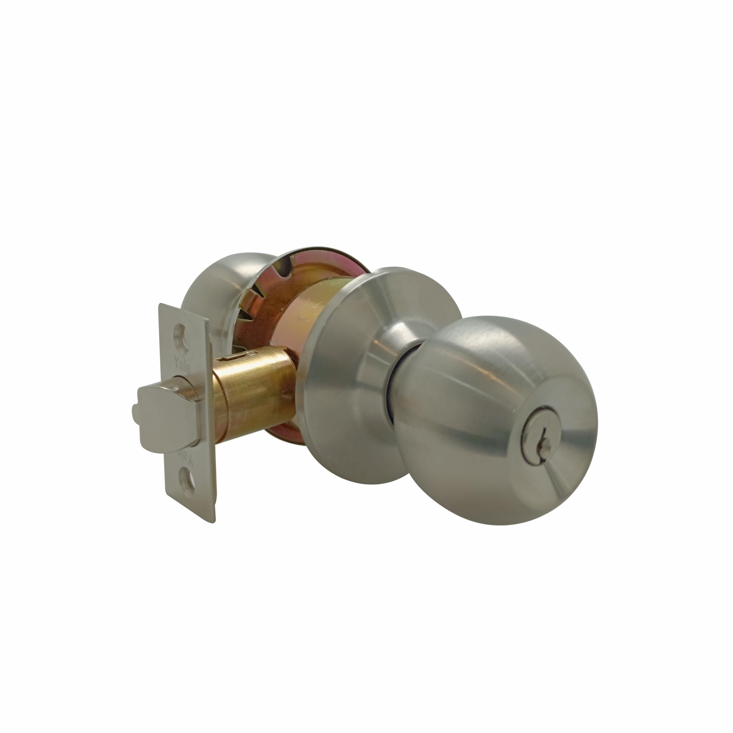 Satin Stainless Steel Entrance Knobset (CA5127 US32D 60/70BS) | Classic Round Design | Cylinder Door Lock | Stainless Steel Finish | Ideal for Bedroom & Interior Doors