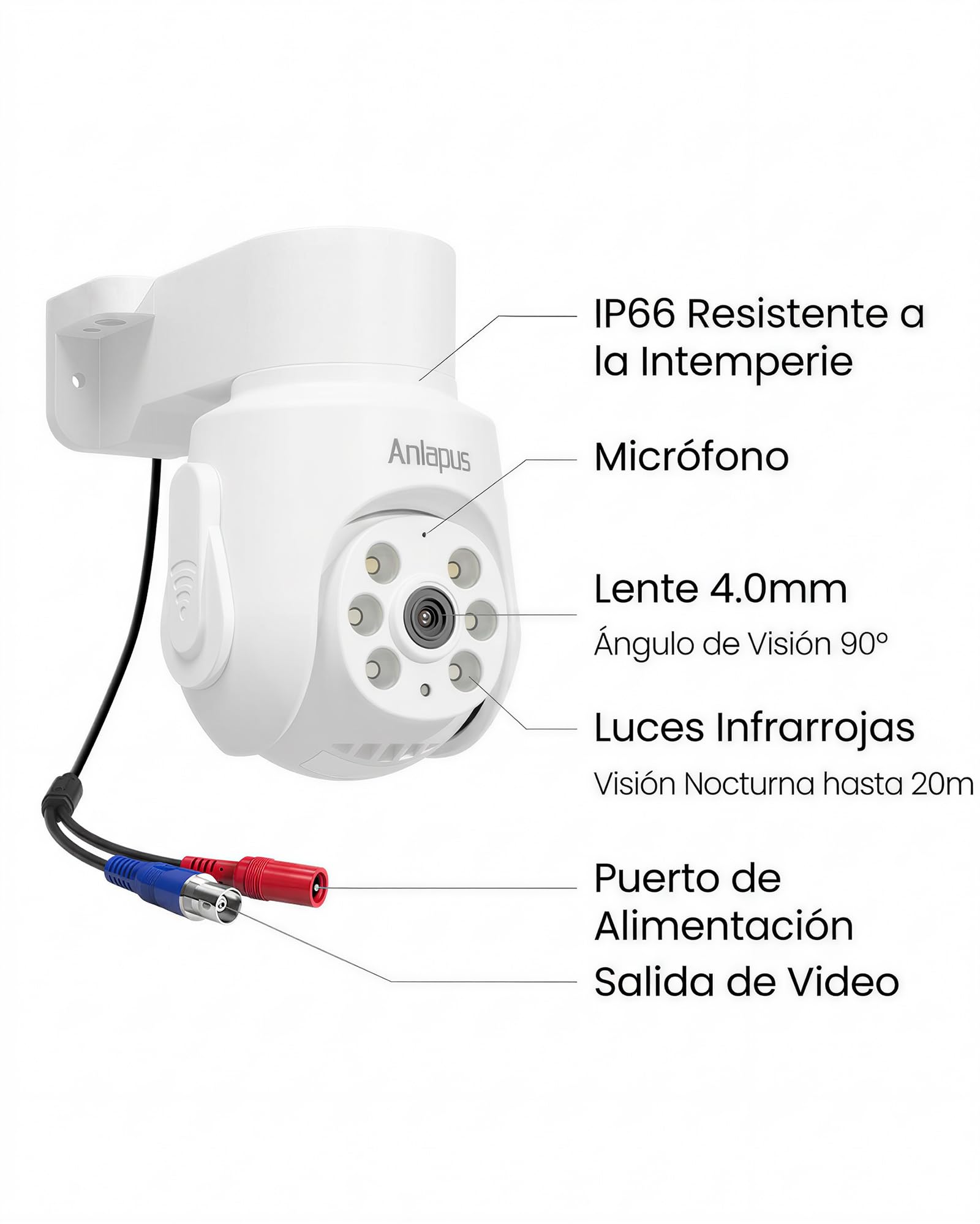 Anlapus C280 5MP Cámara de Seguridad Adicional para CCTV DVR Kit de Videovigilancia, Detección de Persona/Vehículo, Grabación de Audio