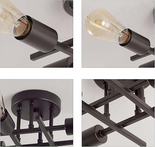 Miniatura 5 de Lámparas de techo semiempotradas de 4 luces, color negro de mediados de siglo, moderno industrial de granja, lámpara de metal para entrada, pasillo,