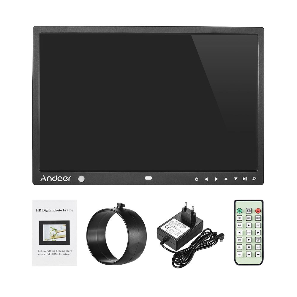 Andoer 15 Marco Foto Digital de Grande Pantalla LED álbum Desktop 1280 * 800 HD Música/vídeo/Ebook/Reloj/Calendario con Sensor de Detector Movimiento Teclas de Tocco Soporte Mando a Distancia