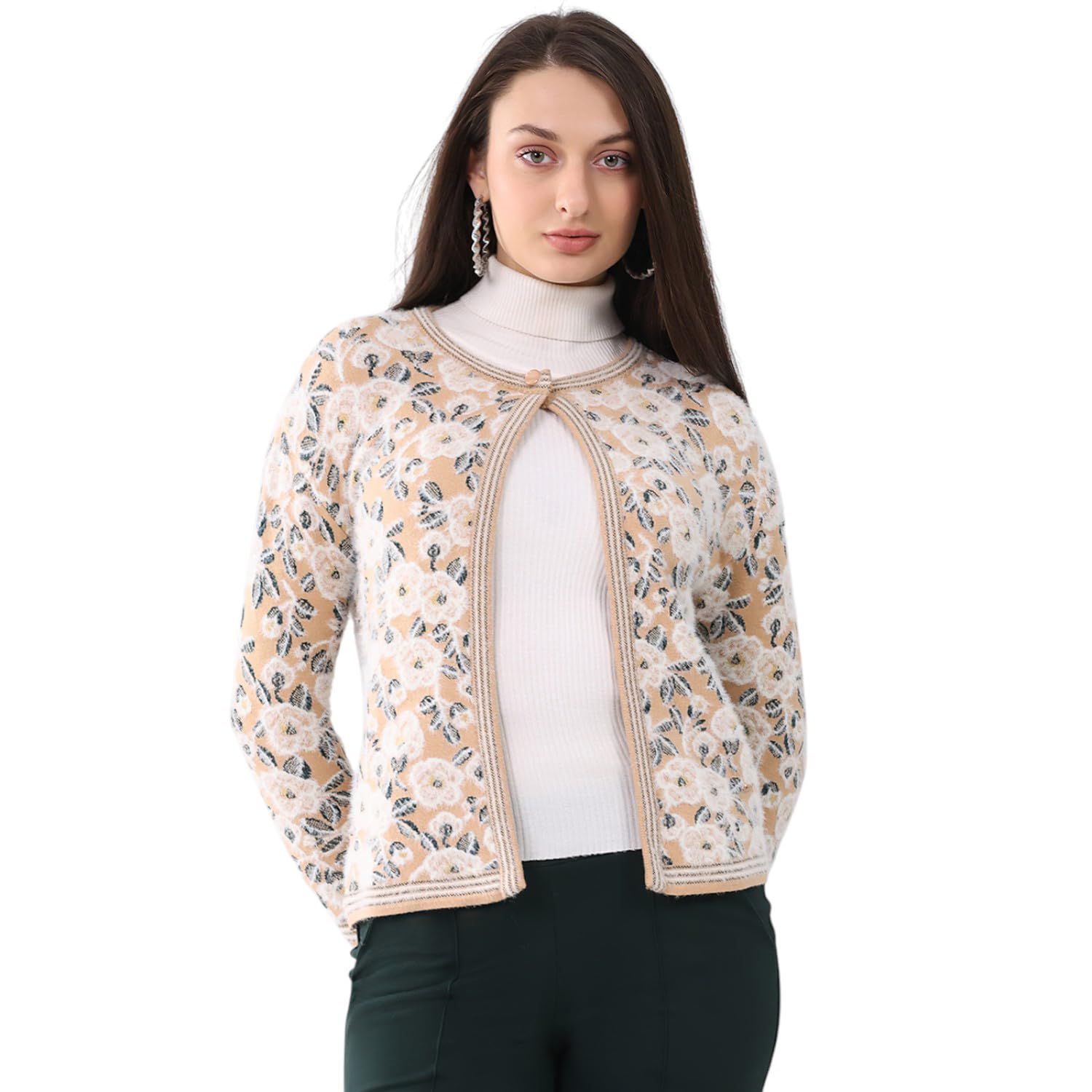 monte carlo Women’s Regular Fit Cardigan | Printed Design | Round Neck | Full Sleeves | Hook Closure | Stylish Cozy Warm Winter Wear Cardigan for Women (Pack of 1)-picture-31