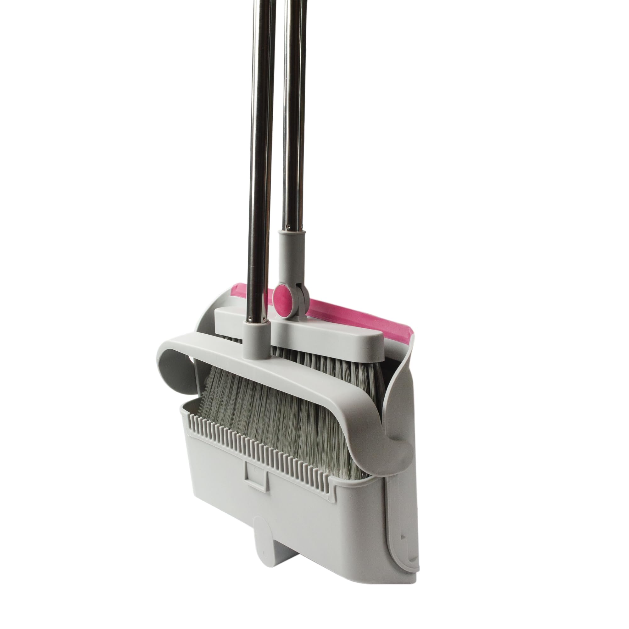 Conjunto Escoba y Recogedor Plegable – Ahorra Espacio – Pala con Plegado Anti-derrames – Dentado Limpia-Fibras – Cabezal Giratorio para rincones – Uso cómodo y Almacenamiento fácil