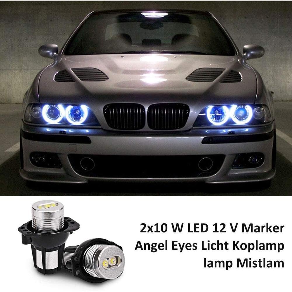 Riloer Angel Eyes Light Car LED Lampadine Halo Ring Marker,Fari Halo Xenon Bianco 6000K, 2 Pezzi Angel Eyes Fendinebbia Rotondi Compatibili con BMW Serie 3,63117161444