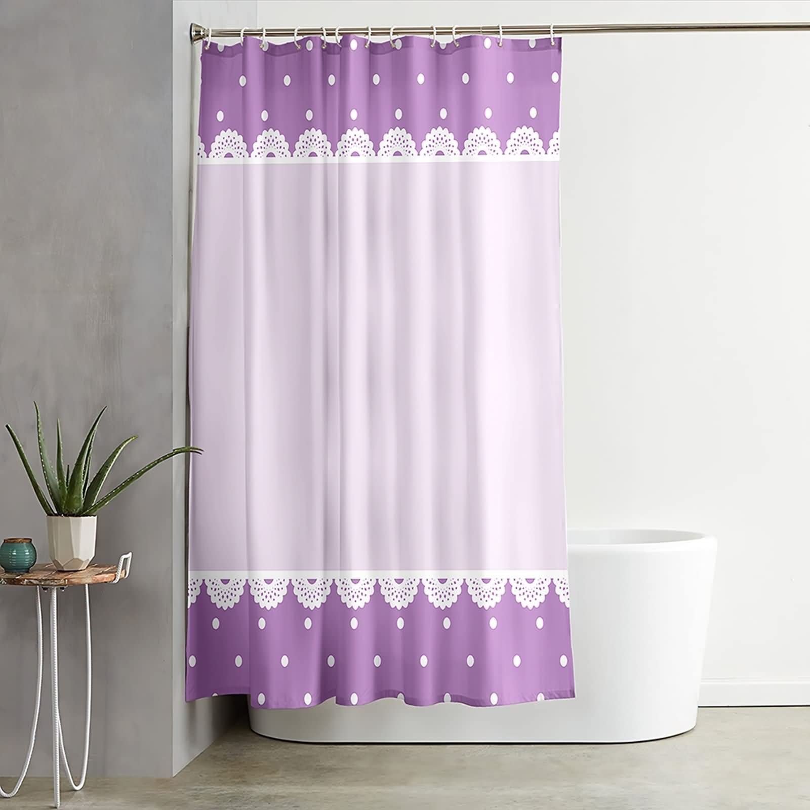 Duschvorhang Schimmelresistent 180 X 200, Textil Duschvorhang Lila Punkte und Blumenmuster Stilvoller Duschvorhang