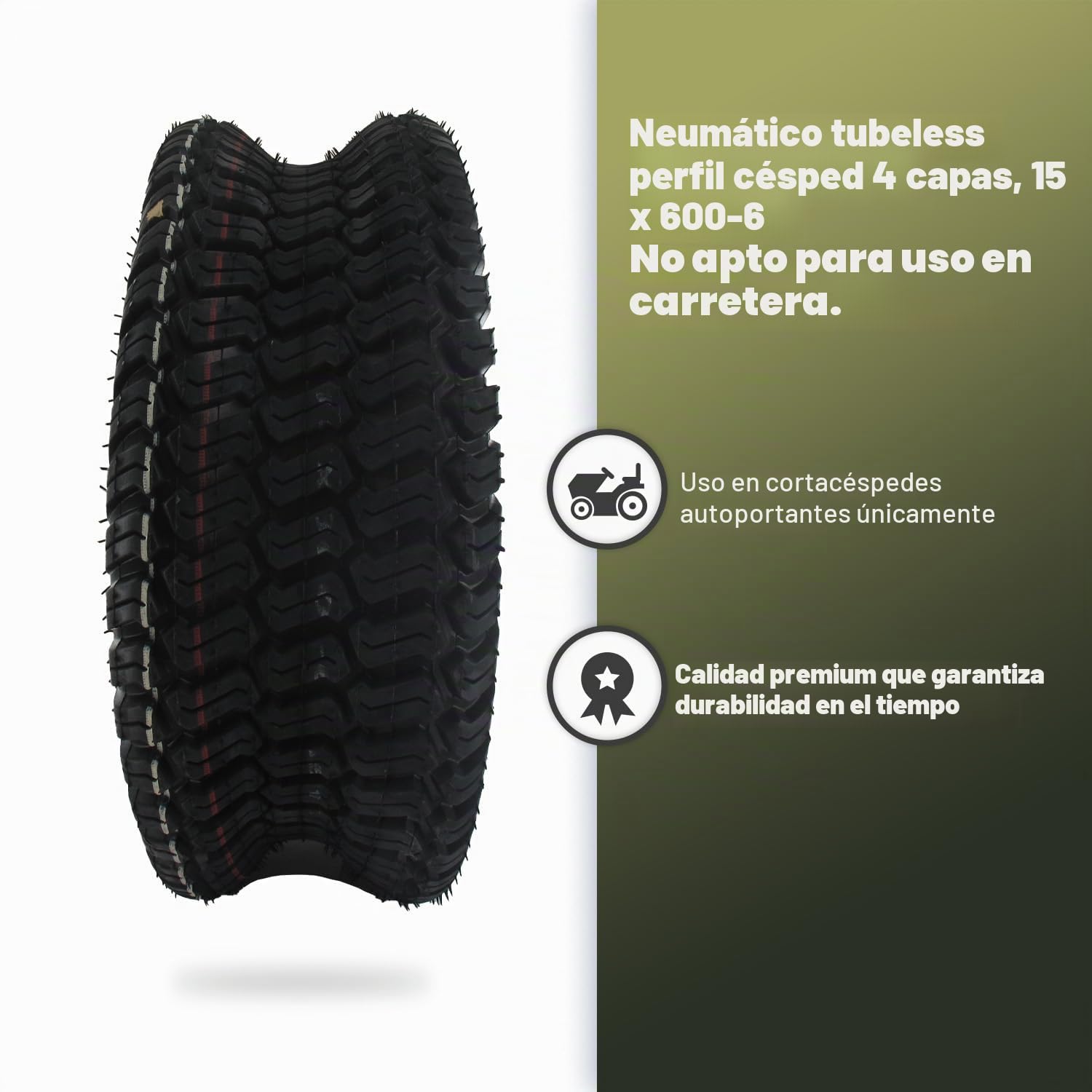 GREENSTAR - Neumático Tubeless 4 pliegues, perfil de césped, 15 x 600-6, duradero