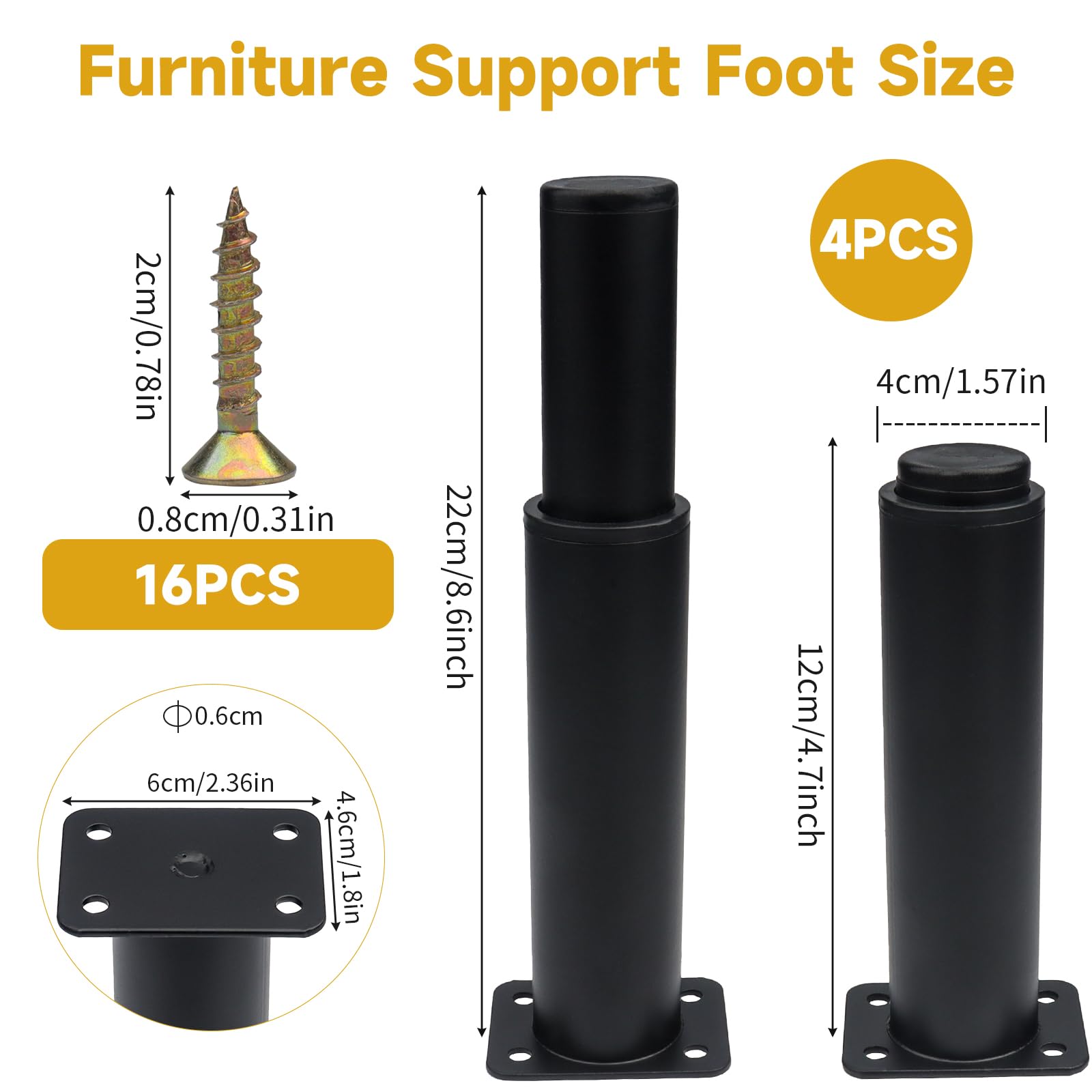 Roellgs 4 Pcs Adjustable Furniture Legs - Image 3