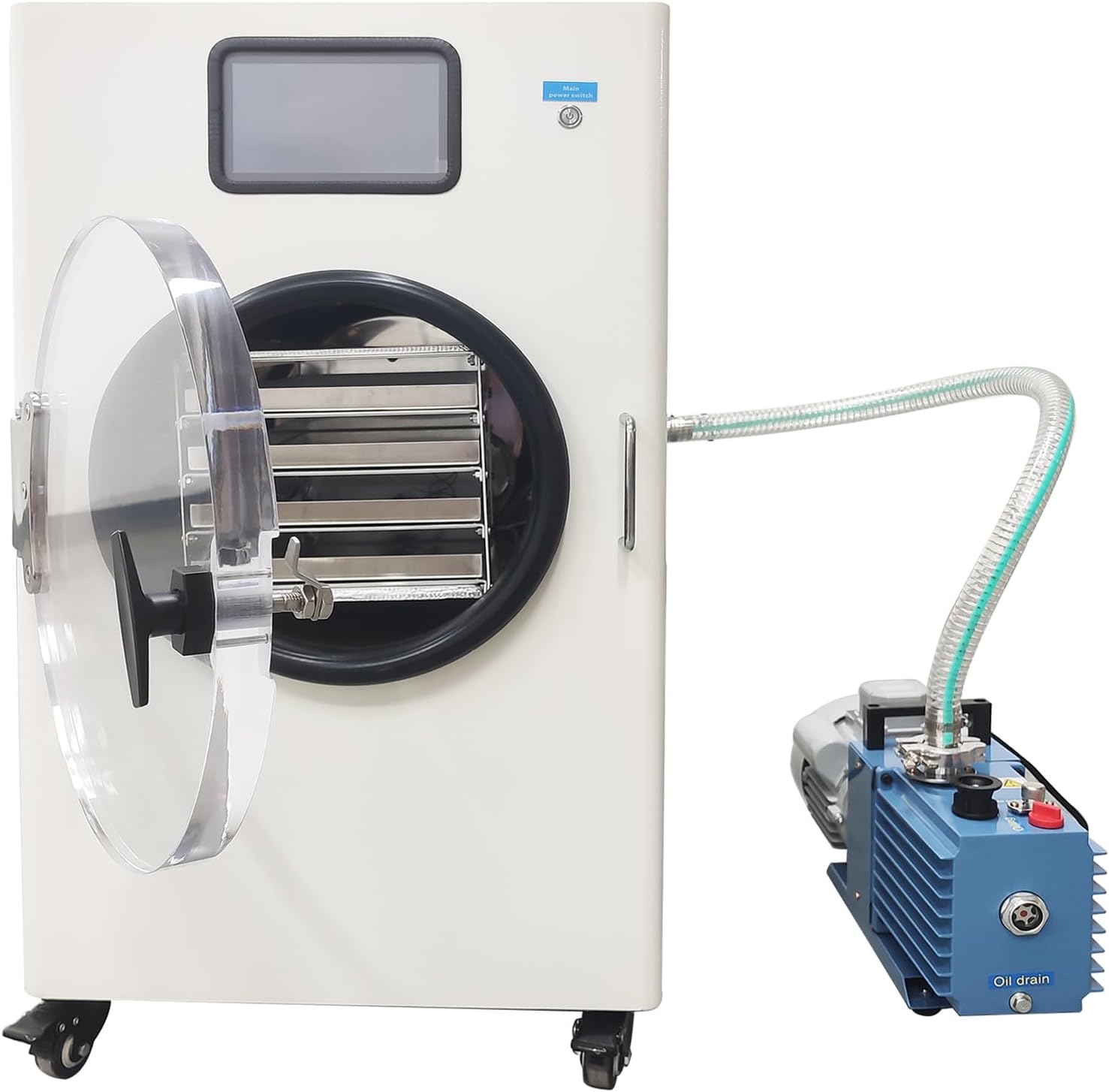 Vacuum Freeze Dryer Machine, 110V 1550W Scientific Lyophilizer with Vacuum Pump, -40°C Cold Trap, 4-Layer Trays, Adjustable Temp & Timer, 5kg/Batch Capacity for Fruits Vegetables Meat