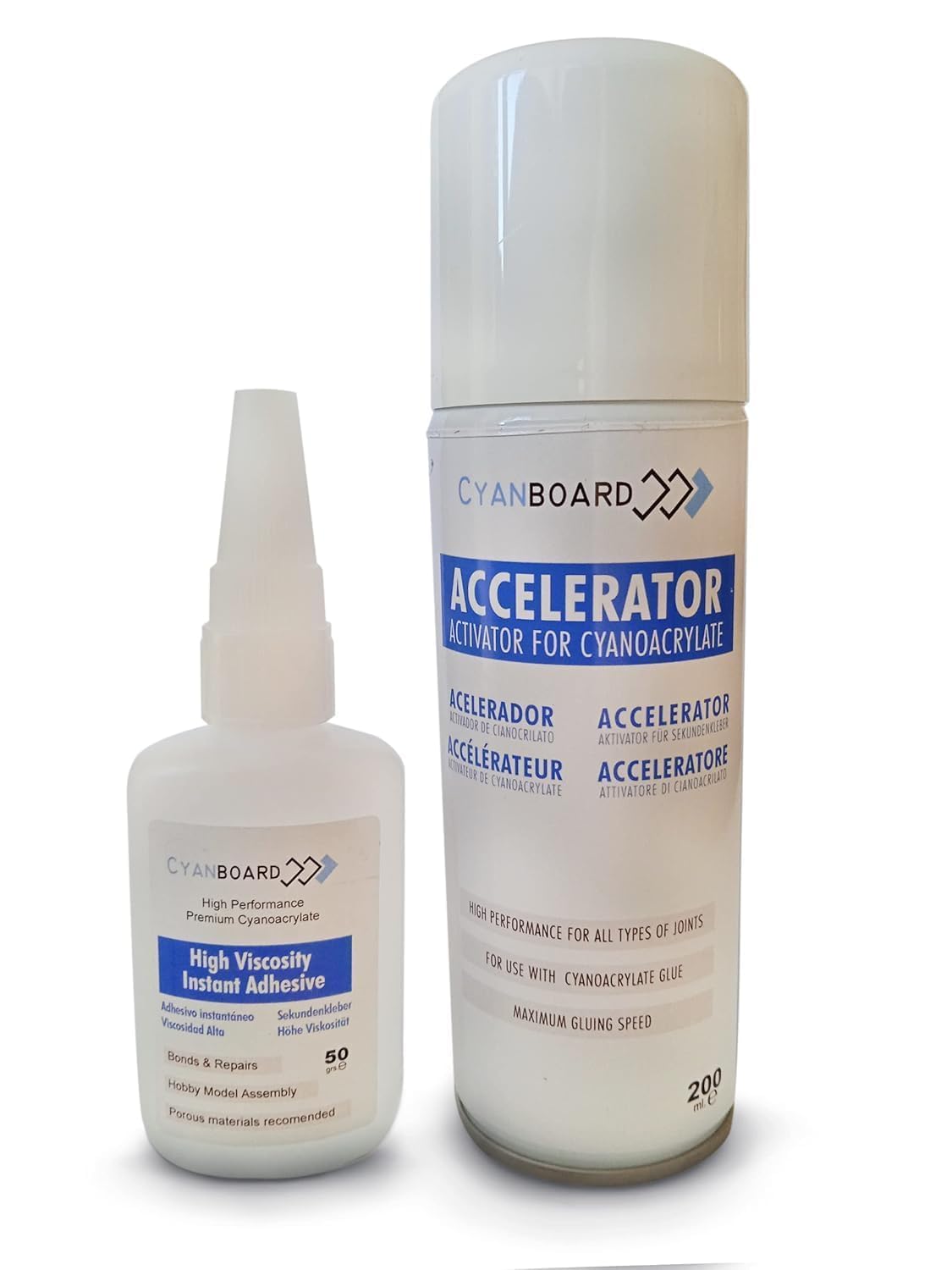 Kit 3 X Adhesivo de Cianoacrilato de Alta Viscosidad (3 X 50grs) + 3 X Activador Acelerador Tapa Poros (3 X 200ml), Adhesivo Instantáneo para Materiales Porosos: Madera, Goma, Cuero