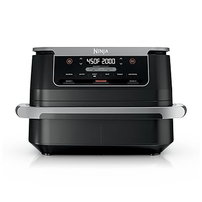 Ninja Foodi 6-in-1 FlexBasket Air Fryer with 7-QT MegaZone & Basket Divider for Large Proteins & Full Meals, Smart Finish Cook 2 Foods 2 Ways, Family Sized Capacity, Air Fry, Roast & More, Black DZ071
