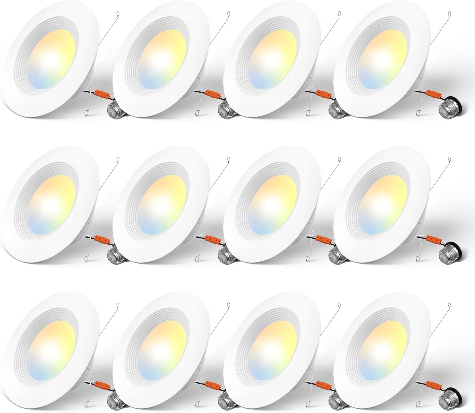 Amico 5/6 inch 5CCT LED Recessed Lighting 12 Pack, Dimmable, Damp Rated, 12.5W=100W, Can Lights with Baffle Trim, Retrofit Installation, ETL&FCC, White