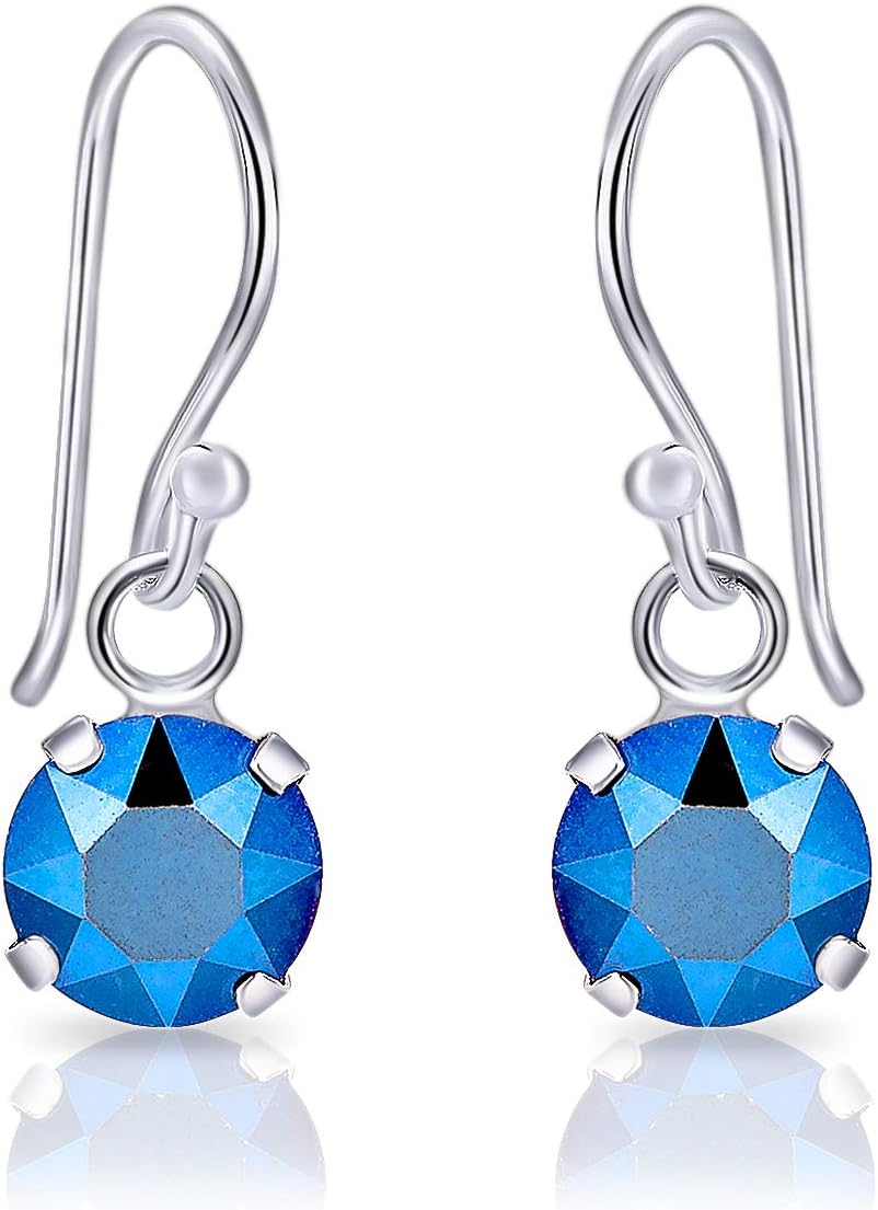 DTPsilverSterling Silver Dangly Earrings with Swarovski Crystal Light Elements - Silver Drop Earrings for Women - Hooks