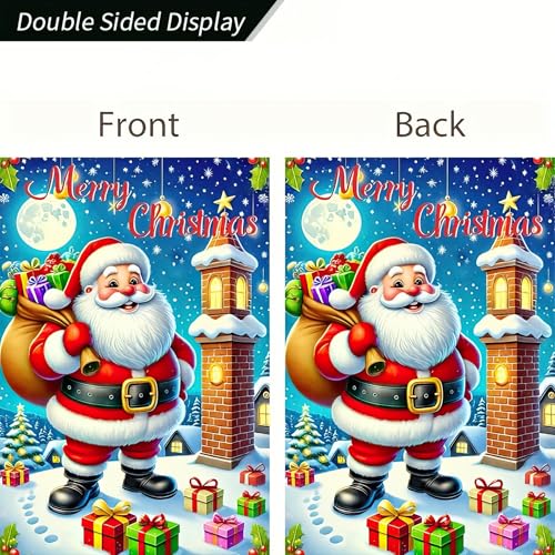 Image of BlissYard Christmas Garden Flag 12x18 Inch Santa Chimney Yard Decor | Double sided polyester, christmas santa chimney scene design, santa themed decor for holiday porch and yard
