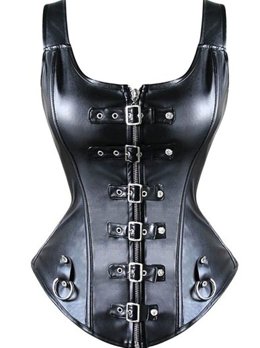KuSen Gothique Vintage Zipper Cuir Amincissant Bustiers Corset Lingerie Noir