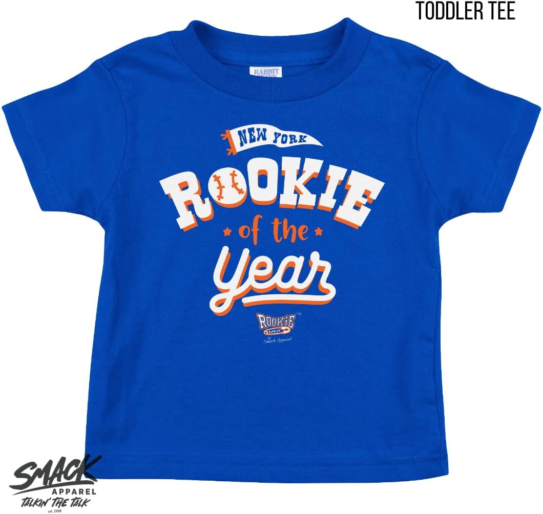 Smack Apparel New York Baseball Fans. Rookie of The Year Royal Onesie or Toddler Tee (NB-4T)