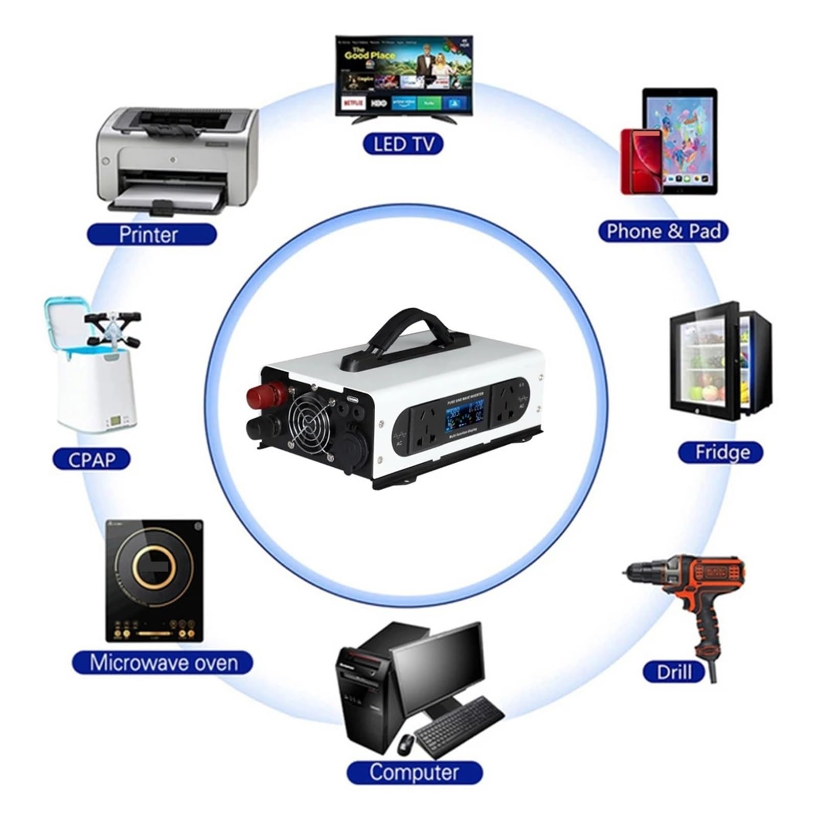 Inverter a onda sinusoidale pura, 3500 W, con display digitale intelligente, DC12 V, 24 V, 48 V, 60 V, convertitore di tensione AC, convertitore stabile ad alta efficienza di conversione (3500 W con