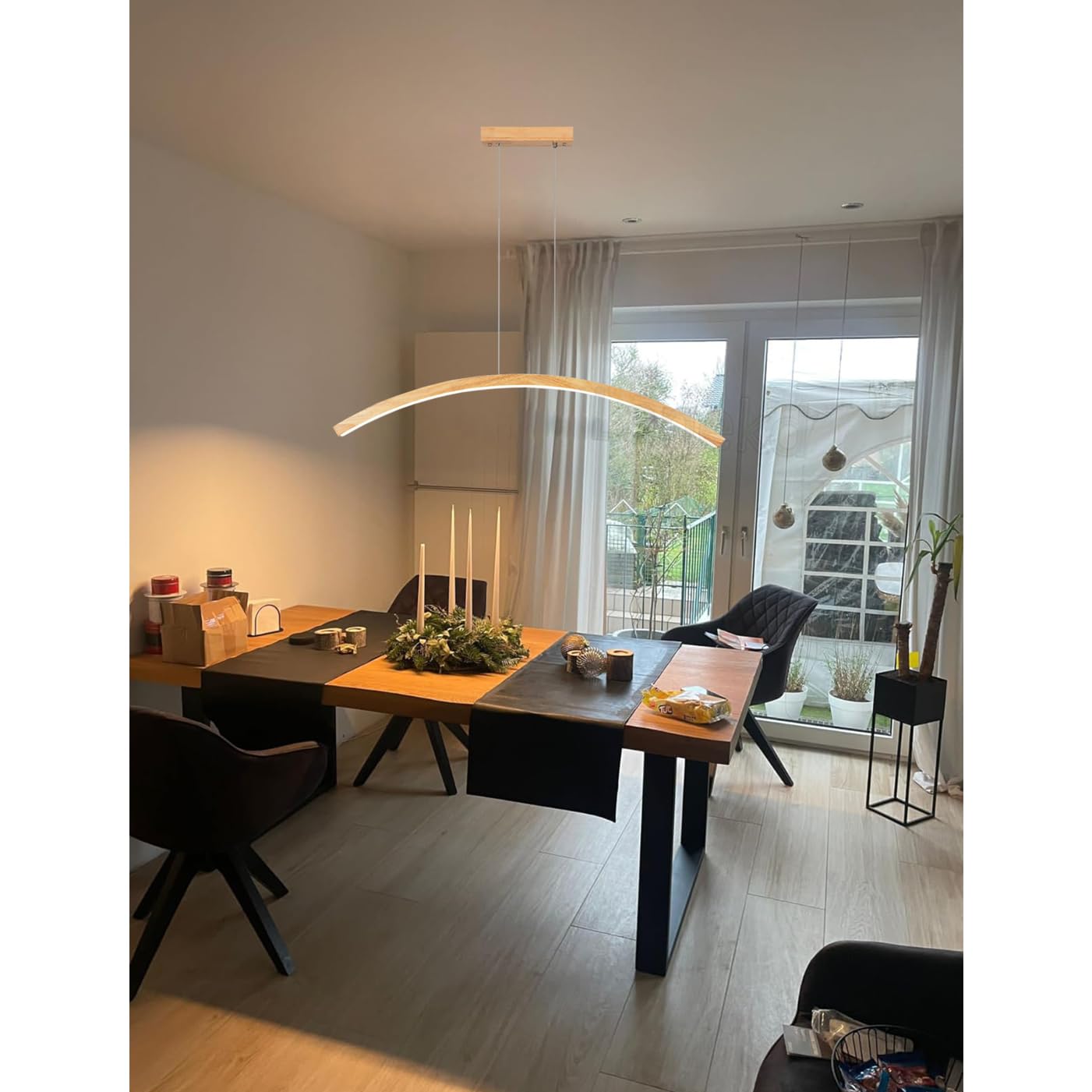 Esstischlampe Esszimmerlampe Holz Hängend Lampen, LED Pendelleuchte Dimmbar Modern Linear Hängelampe Höhenverstellbar Hängeleuchte für Esstisch Küche Wohnzimmer Büro Deko mit Fernbedienung Deckenlampe