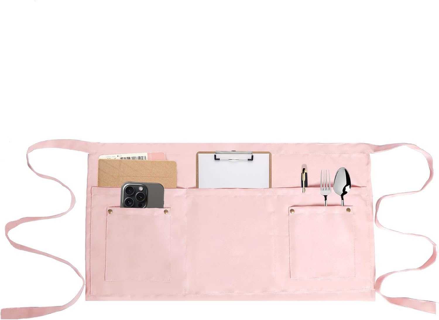 Server Apron with 5 Pockets - Rivet buckle Unisex Short/Half Waiter Waist Short Apron Pink