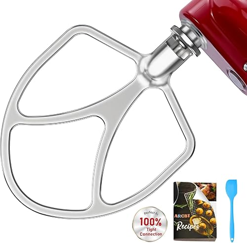 316 Stainless Steel Flat Beater 6QT for KitchenAid 5QT Bowl-Lift Professional 5 Plus Mixer, Uncoated & Heavy Duty & Dishwasher Safe, Efficient for Dough, Bread, Cookie Kneading, Spatula & Recipes