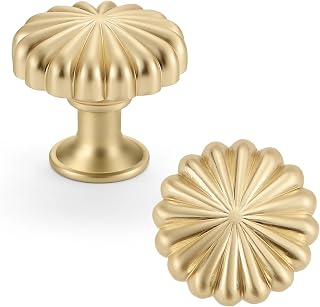 FAPUAL 10 Pack Gold Cabinet Knobs - Zinc Alloy Brushed Brass Vintage Drawer Pulls for Kitchen, Dresser & Bathroom