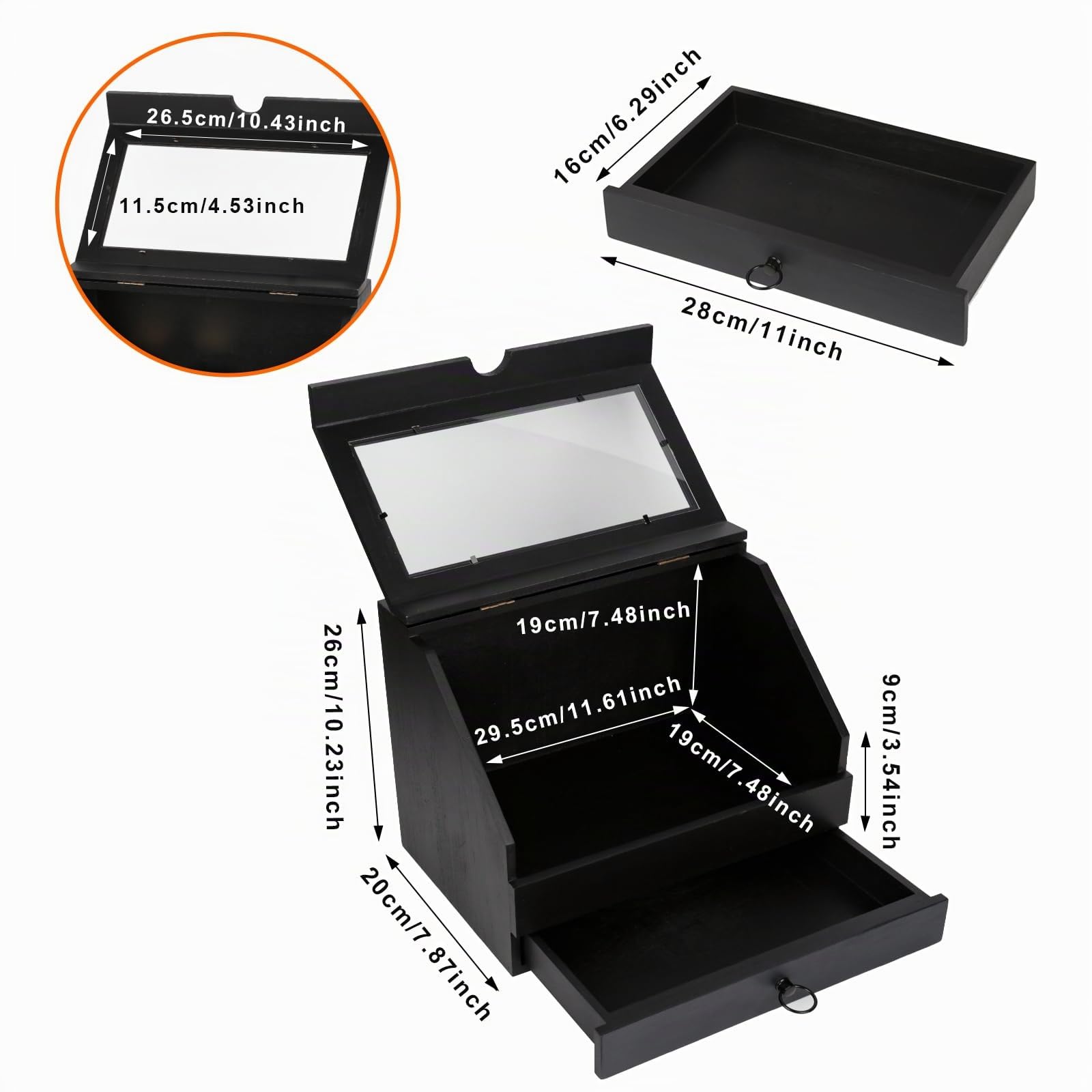 Organizador de Perfumes de Madera con Cajón | Organizador de Perfumes con Tapa Abatible Acrílico Transparente,Almacena Perfumes Joyas Cosméticos para Hombres Mujeres