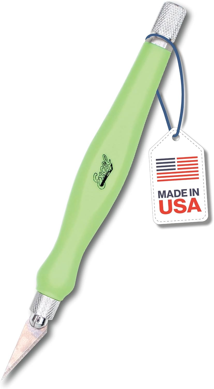 Excel Blades Fit Grip Craft Knife 3-Pack With #11 Ultra-Sharp Carbon Steel Angled Blade – Precision Hobby Knife with Contoured Rubberized Grip for DIY, Art Crafts – Green, Made in the USA