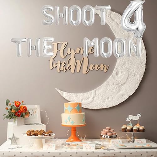 Miniatura 4 de Vetwo Shoot 4 globos de la luna, espacio exterior plateado, pancarta para fiesta de 4 cumpleaños, te encanta la luna y la espalda AstronautaSpace
