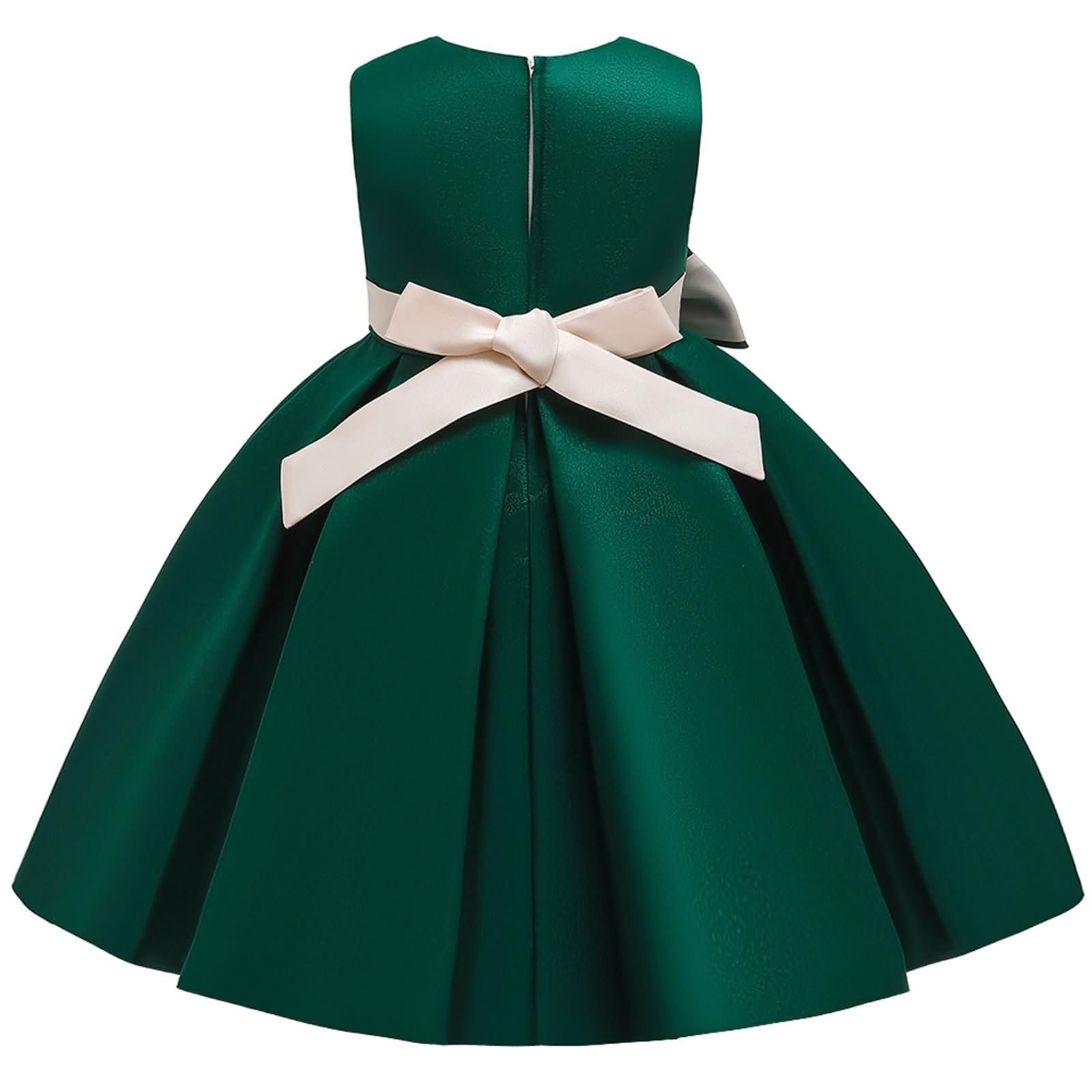 Beydodo Prom Dresses for Girls 4-10 Years, Princess Dresses for Girls Sleeveless Solid Color with Bow and Tie Waist