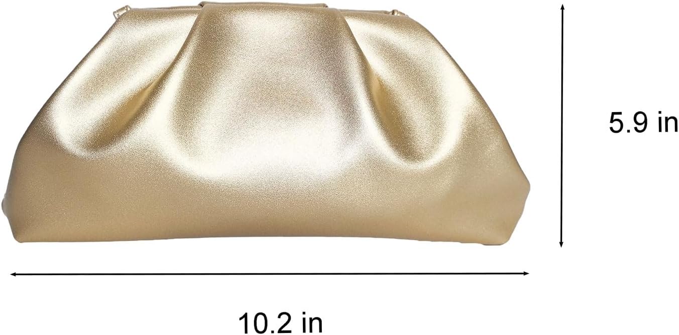 BRYCTSISEN Pleated Evening Vegan Leather Clutch Handbag Purse Metallic PU Cloud Shoulder Bag for Women Evening Purse Handbag