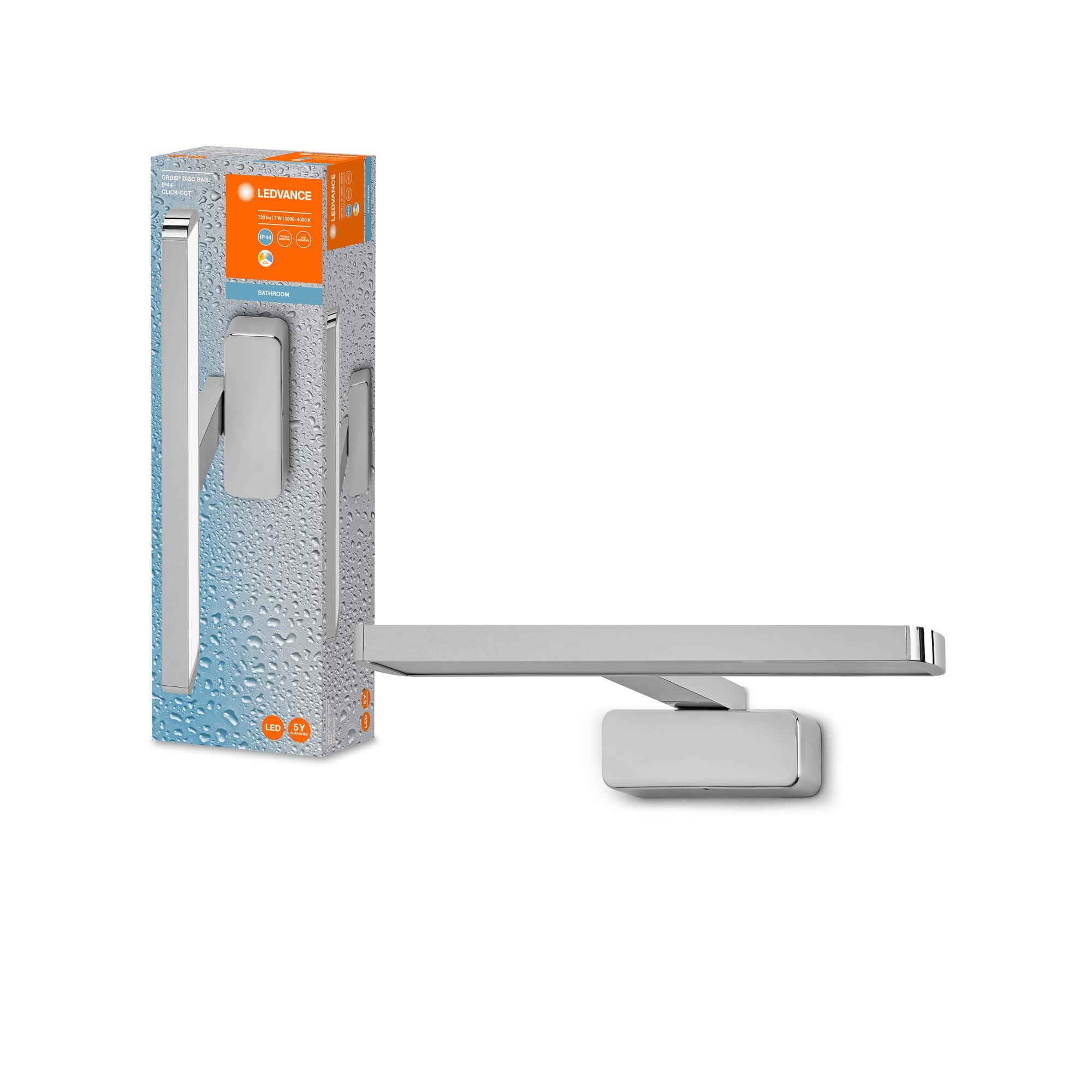 LEDVANCE ORBIS DISCO BAGNO SPECCHIO, CHROME, 6W, 720LM, Luce bianca bianca da calda a fredda, controllabile, Montaggio a parete e specchio, Classe protezione IP44, 3000K-4000K