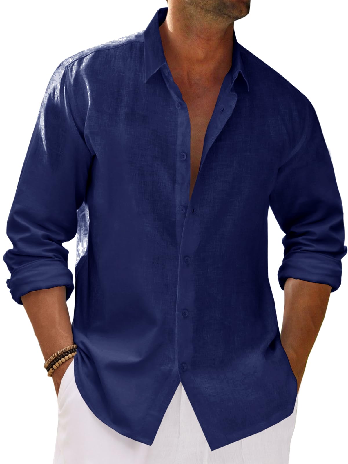 Runcati Mens Button Down Shirt Cotton Linen Casual Long Sleeve Shirts Collared Hippie Beach Tops