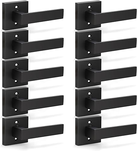 KNOBWELL Paquete de 10 manijas de puerta resistentes de 0.93 libras con un acabado negro, palancas de puerta simuladas de una sola cara sin