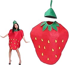 Strawberry Costume Adult Funny Cosplay Dress with Headpiece Cosplay Halloween Role Play Accessories for Carnival Party Festival Adult Costume Scene Accessories