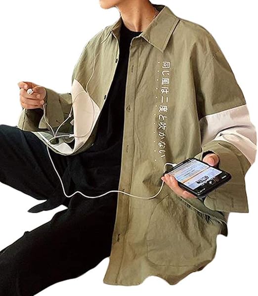 Amazon Gergeousシャツ メンズ ゆったり 韓国 アウター ファッション 長袖 ボタン付き オーバーサイズ 切り替え メンズシャツ ストリート系 春 シャツ 通販